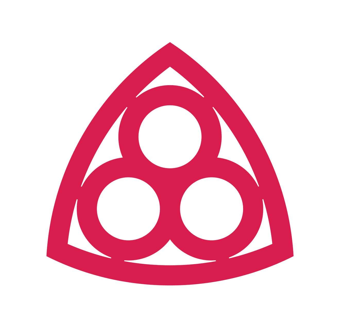 Logo zawierające 3 czerwone koła w czerwonym trójkącie
