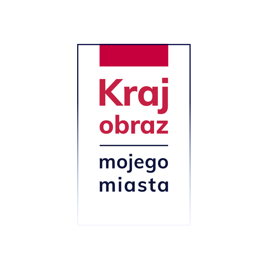 Logo zawierające czerwony napis Krajobraz i czarny napis mojego miasta