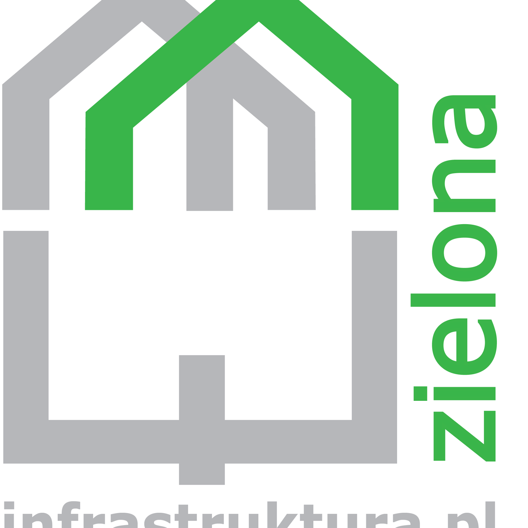 Logo przedstawiające umiejscowione na nim szare i zielone linie z napisem szarym infrastruktura i zielonym zielona